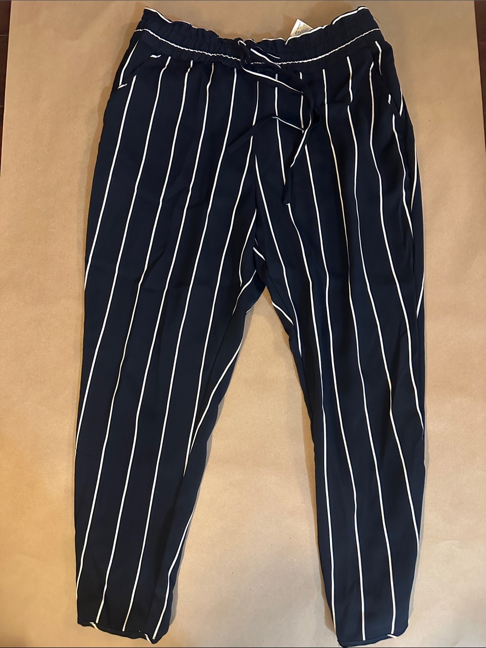 Zara Navy Pinstripe Wide-Leg Pants